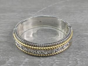 Brighton Unity Silver Gold Crystals Retired Hinged Bangle Bracelet. #740